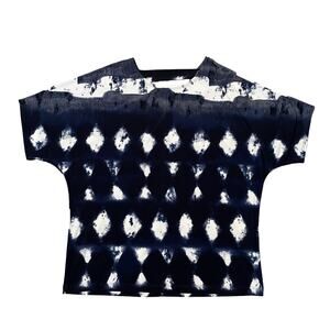 Clara Sunwoo Abstract Print Top Back Cut Out Navy Blue White Size Medium